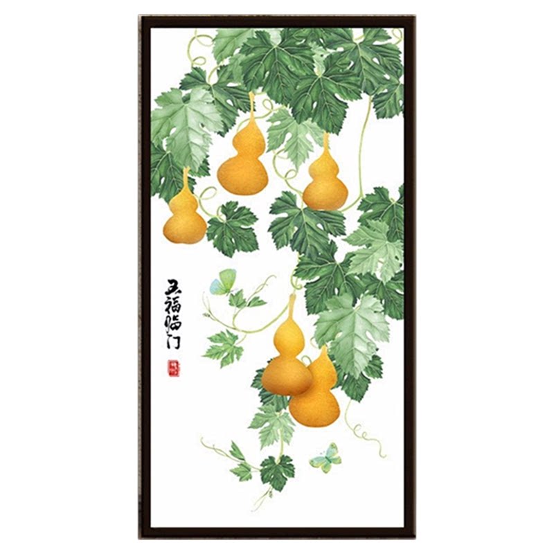 招财葫芦五福临门钻石画客厅竖版