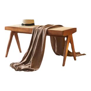 藤编大师昌迪加尔换鞋凳北欧实木藤编长凳侘寂风复古床尾凳长条凳