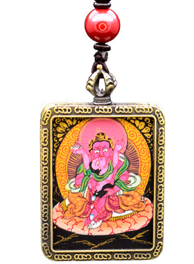 手绘唐卡吊坠红财神招财五行补火
