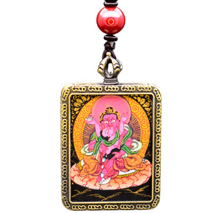 手绘唐卡吊坠红财神佛牌项链五路财神挂件扎基拉姆护身符西藏饰品