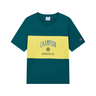 Champion冠军短袖T恤纯棉拼色上衣春夏休闲时尚复古短袖情侣款
