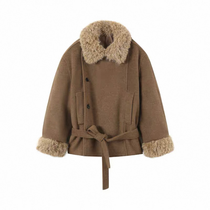 10.7新品 WESTAYOONE毛领加厚毛呢大衣外套女士小个子高级+阔腿裤