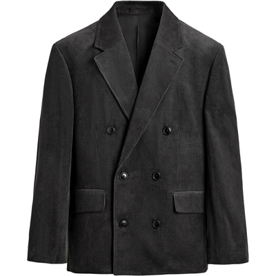 西班牙单！灯芯绒双排扣修身西装