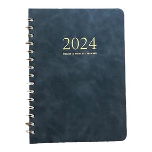 2026planner日程本英文月计划周计划PU皮面笔记本绑带记事本简约