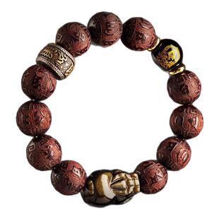 深圳弘法寺小叶紫檀手串男士天然金曜石貔貅本命年转运珠招财手串