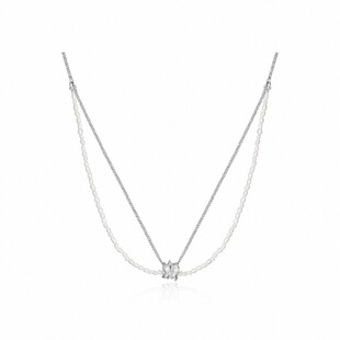 MONSECRET裙摆项链女通勤天然淡水米珠925银精致锁骨链节日礼物