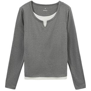 热风打底衫2026年春款女士假两件长袖T恤基础款韩系打底内搭上衣