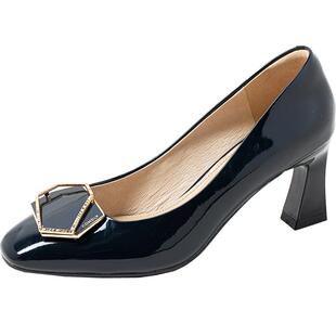 康莉comely浅口单鞋女粗跟夏春季新款方扣高跟鞋百搭工作鞋