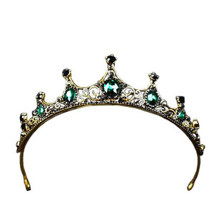女童发饰做旧复古巴洛克皇冠合金绿钻女表演儿童高贵典雅礼服头饰
