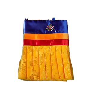 5米绣花八吉祥帷幔藏式花纹黄色布料民族风墙围墙裙桌围挂帘装饰