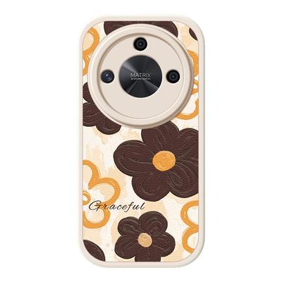 米底红花适用荣耀x60手机壳华为x50女款x30i保护套x20se春夏x10新款x40gt防摔9xpro华为8x小羊皮卡通油画