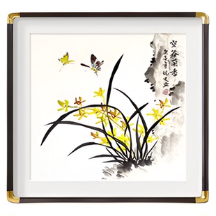 国画兰花新中式餐厅2025新款挂画餐桌背景墙装饰画玄关画手绘壁画