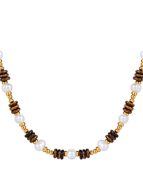 天然虎眼石淡水珍珠项链女