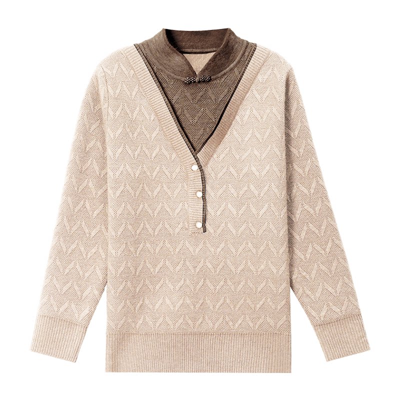 【付定！烈儿超值年货节】妍影妈妈冬装假两件盘扣加绒针织衫