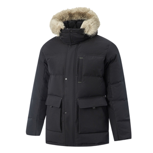 李宁中长款羽绒服男子2025冬季80%鸭绒保暖宽松连帽外套 AYMV341