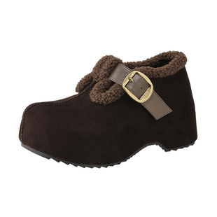 达芙妮美拉德厚底勃肯鞋女2026新款秋冬加绒松糕单鞋复古增高棉鞋