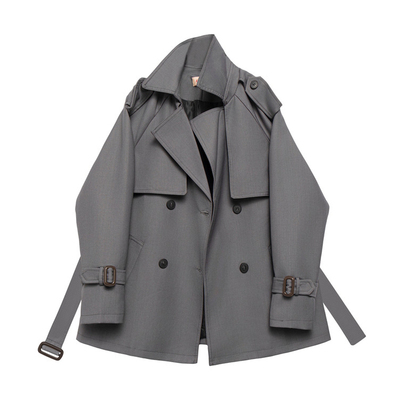 黑色短款风衣外套女小个子