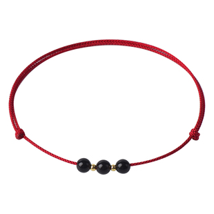 天然黑曜石红绳脚链2026年马本命年手工编织红色脚绳手链礼物男女