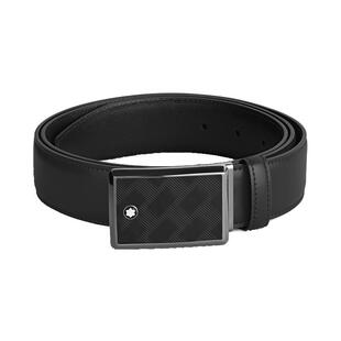【自营】MONTBLANC万宝龙腰带商务矩形按扣黑色光面皮腰带199652