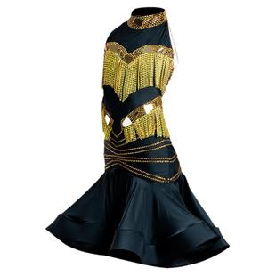 新款拉丁舞表演服女儿童高档镶钻演出服连体流苏裙专业比赛服花服