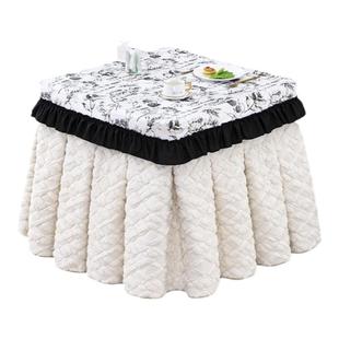 烤火桌子罩套冬天高级奶油风电炉取暖桌罩套烤火被正方形麻将桌罩