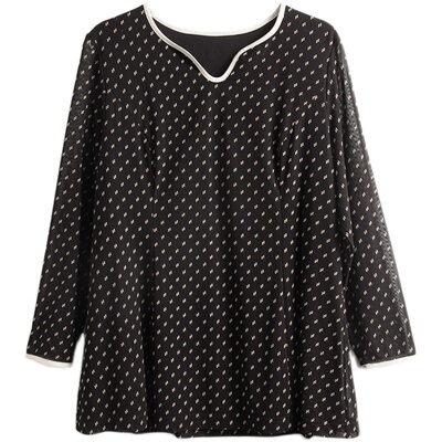 胖太太网衫V领碎花图案舒适透气