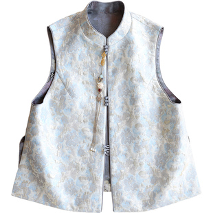 云澍原创织锦缎拼接交织香云纱新中式立领两面穿马甲上衣女秋冬