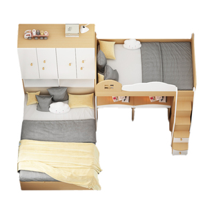 考拉森林北欧多功能高低子母床一体床小户型榻榻米组合床带书桌