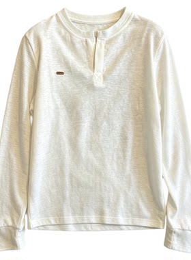 复古贴标V领长袖T恤女欧货打底衫