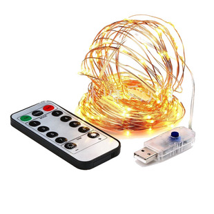 厂家直批USB八功能防水铜丝灯带遥控器LED圣诞节日装饰铜线灯串