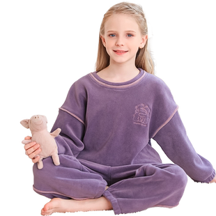 女童珊瑚绒睡衣儿童家居服秋冬季加绒加厚保暖套装法兰绒男童宝宝
