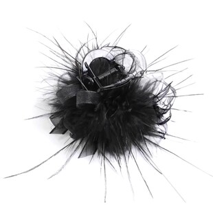 高级感咖色网纱羽毛抓夹女鲨鱼夹驼鸟毛发夹后脑勺显发量夹子头饰