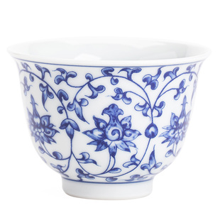 青花缠枝莲主人杯功夫茶具品茗杯单杯子手工陶瓷喝茶水杯茶碗茶杯