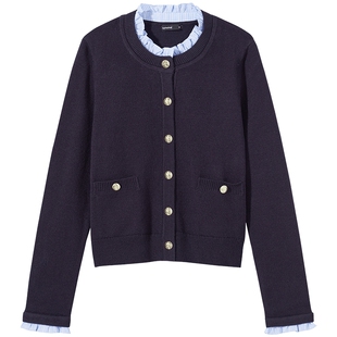 热风女士针织衫开衫上衣2026年春季新款都市精致miu系木耳边开衫