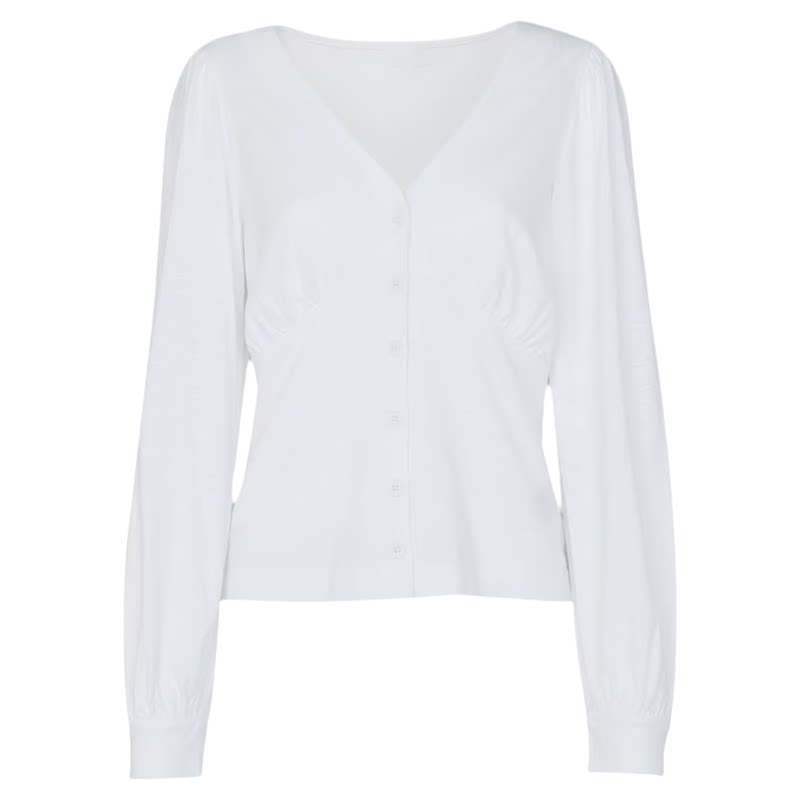 UNI CLOSET白色短款长袖衬衫衬衣V领棉混纺微弹简约修身淑女百搭
