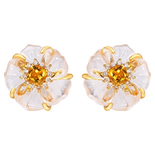 VISING珠宝天然白水晶黄水晶山茶花耳钉耳饰耳环S925银