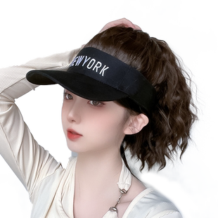 假发女短发一体连帽子新款时尚全头套式自然仿全真减龄高马尾假发