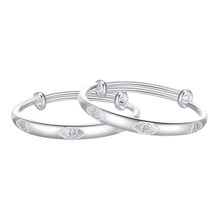 黄金彩虹足银福字宝宝儿童手镯福字刻花手镯手环一对周岁满月送礼