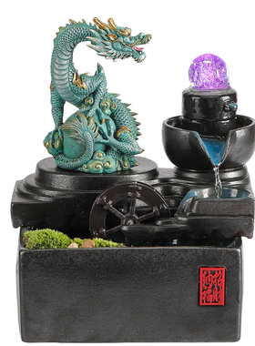 青砂石创意国潮文创青龙祥龙戏珠招财进宝桌面循环流水装饰品摆件