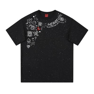 查尔斯桃心满天星涂鸦印花短袖男