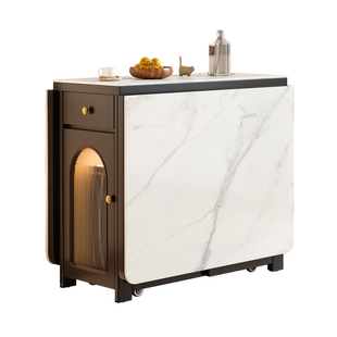 实木岩板餐桌可折叠移动家用伸缩多功能餐桌椅组合长方形饭桌