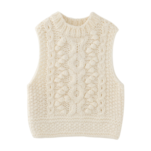 MMC 欧货手工重工编织麻花粗棒针马甲无袖套头针织背心2025早春新