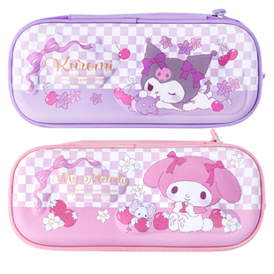 iiGEN一正卡通学生文具三丽鸥双层布艺笔袋 高颜值少女心粉色美乐蒂笔盒收纳袋女孩酷洛米大容量EVA文具盒