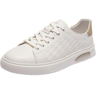 百丽男鞋压花小白鞋夏新商场款真牛皮百搭休闲板鞋子8SA01BM5