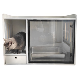 实木半封闭式猫厕所柜防外溅防漏砂可放猫砂盆的柜子玻璃门猫砂柜