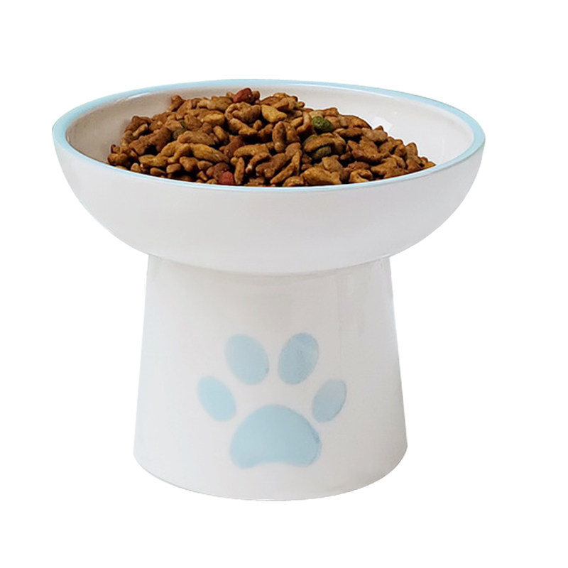陶瓷宽口高脚加菲猫食盆护颈椎斜口猫粮碗防翻宠物猫水碗大脸猫碗