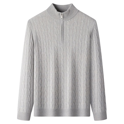 LP同款正品鄂尔多斯市产100%纯山羊绒男半高领拉链针织毛衣打底衫