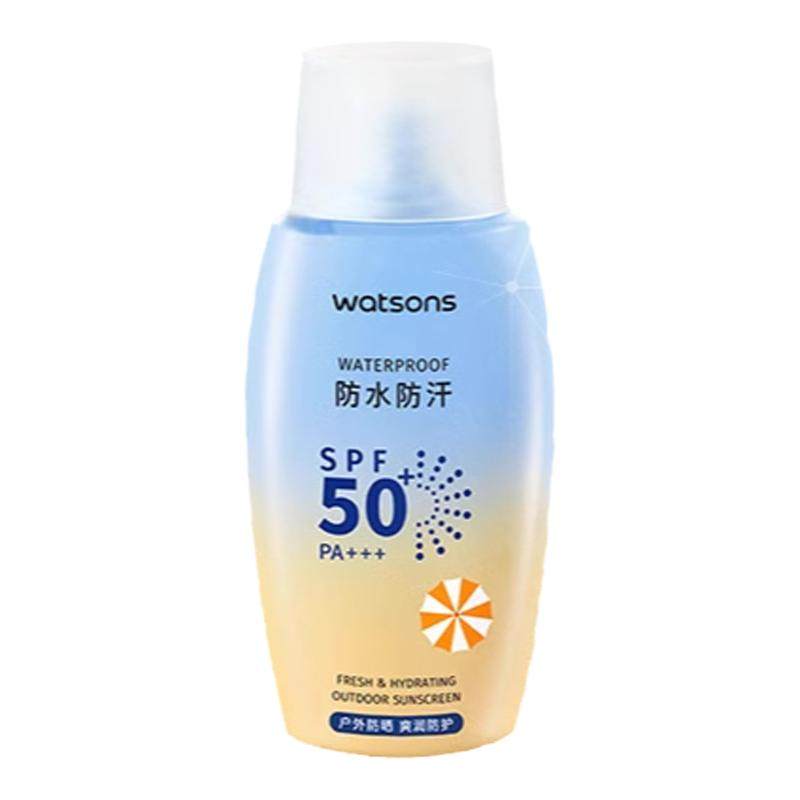 屈臣氏户外艳阳防水防晒乳SPF50+PA+++100ml防汗清爽成膜官方正品 屈臣氏汪实拍商品图