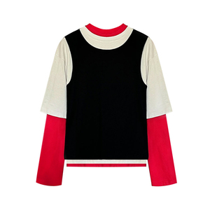 TRENDYWU 文艺简约“慕尼”三色撞色叠穿圆领中性亲肤基础百搭T恤