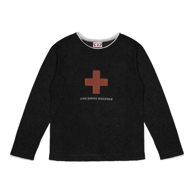 休闲显瘦假两件套长袖印花T恤